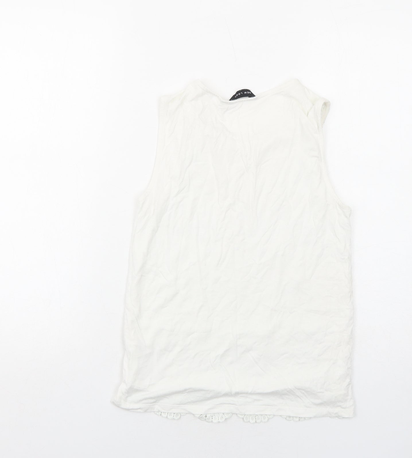 New Look Womens White Viscose Basic Tank Size 8 Round Neck