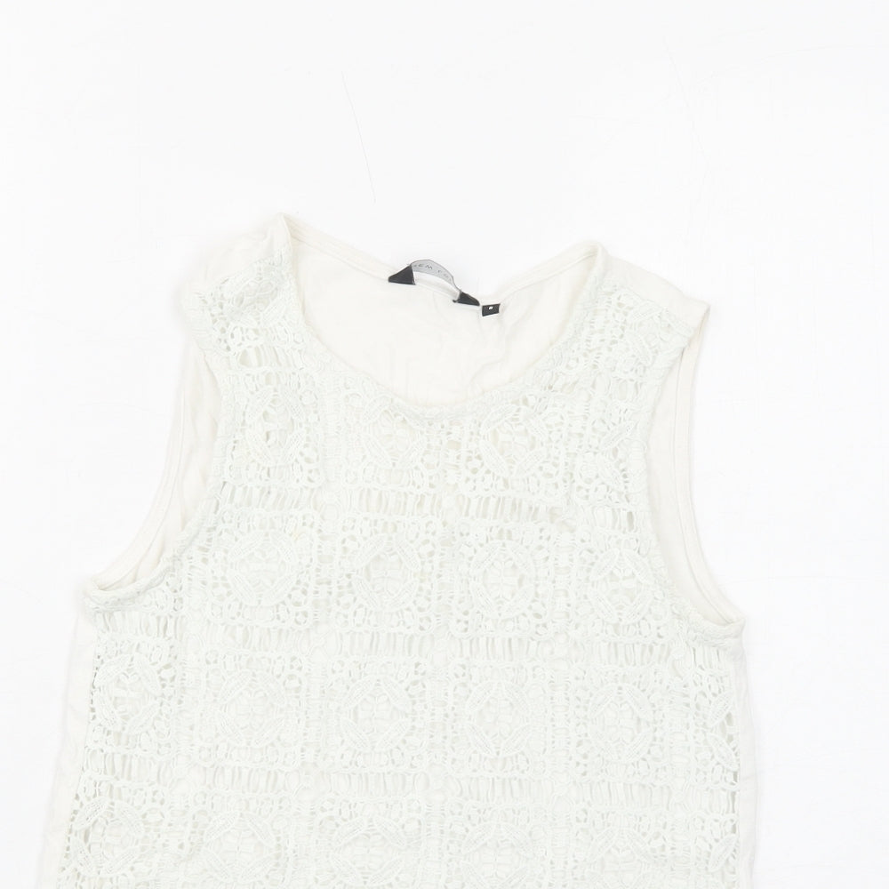 New Look Womens White Viscose Basic Tank Size 8 Round Neck