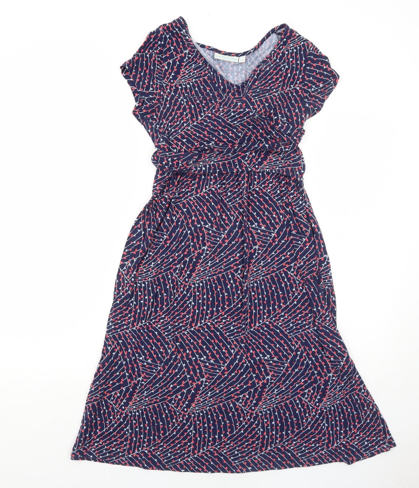 JoJo Maman Bébé Womens Blue Geometric Viscose Trapeze & Swing Size S V-Neck Pullover