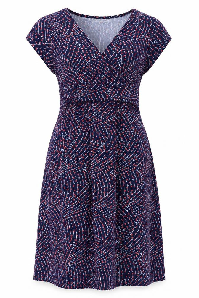 JoJo Maman Bébé Womens Blue Geometric Viscose Trapeze & Swing Size S V-Neck Pullover