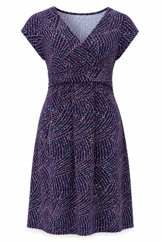 JoJo Maman Bébé Womens Blue Geometric Viscose Trapeze & Swing Size S V-Neck Pullover