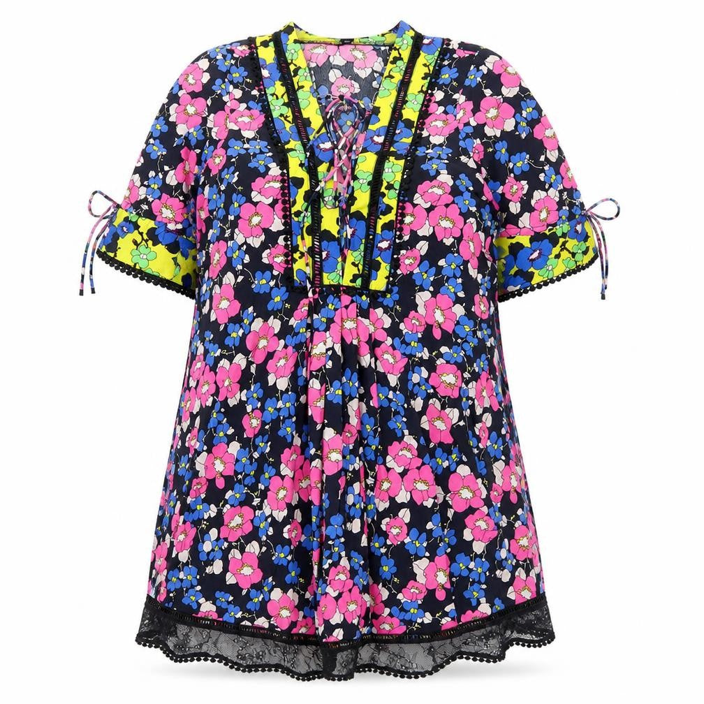 Topshop Womens Multicoloured Floral Polyamide Trapeze & Swing Size 8 V-Neck Pullover