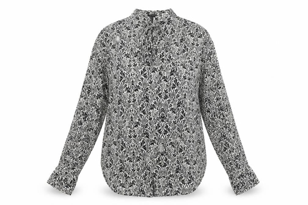 Zara Womens Black Geometric Viscose Basic Blouse Size XS Round Neck