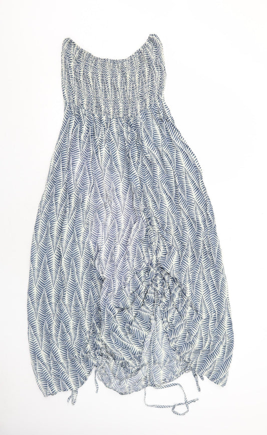Moolooa Womens Blue Geometric Rayon Trapeze & Swing Size 10 Off the Shoulder Pullover