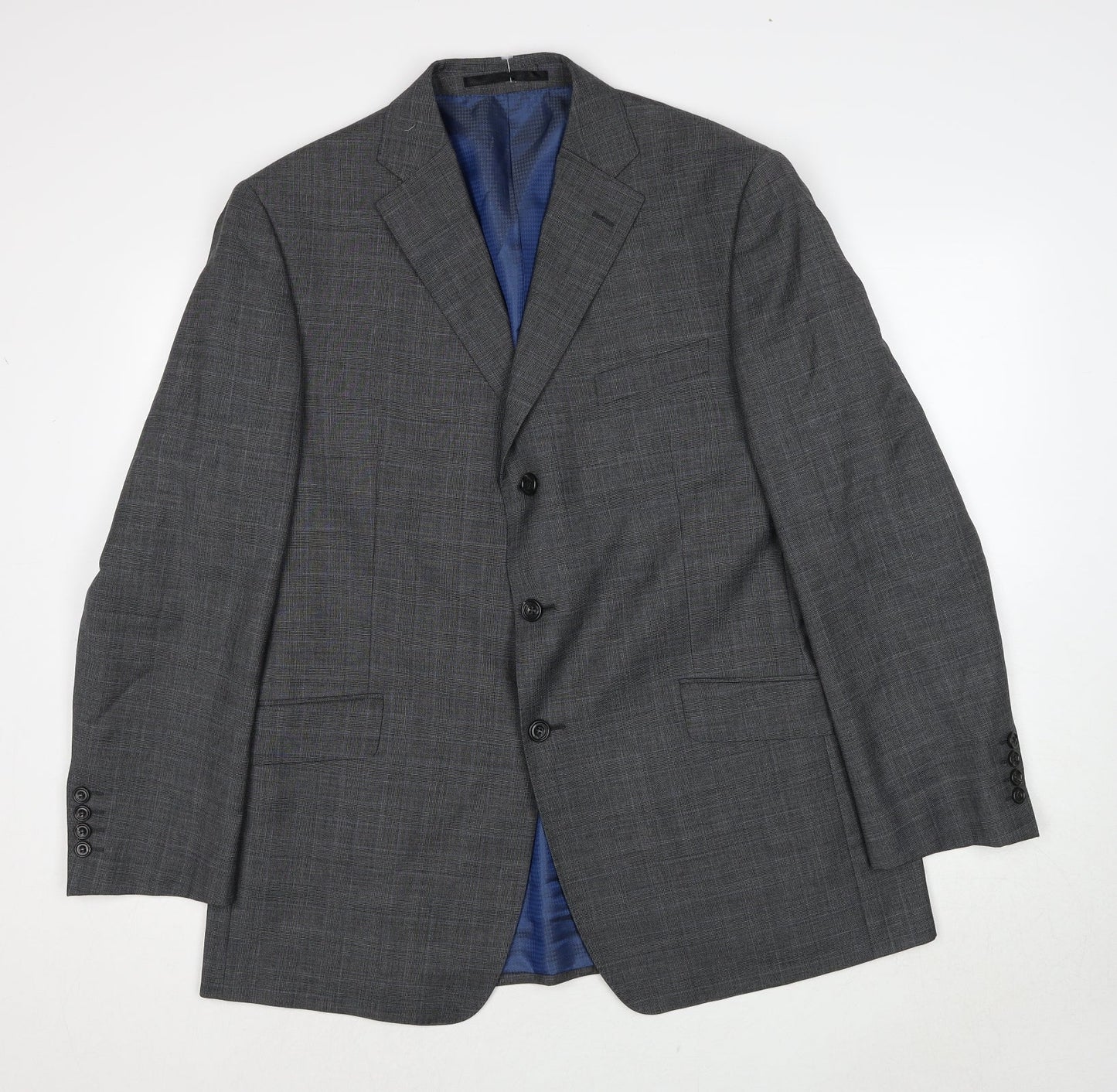 Marks and Spencer Mens Grey Plaid Wool Jacket Suit Jacket Size 42 Regular