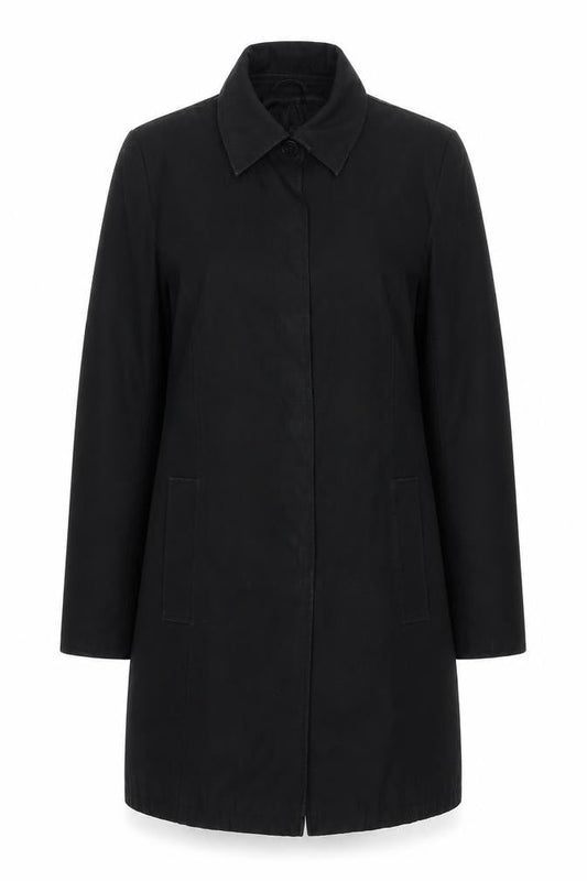 Front view of Principles women’s black overcoat coat, size UK 10, snap