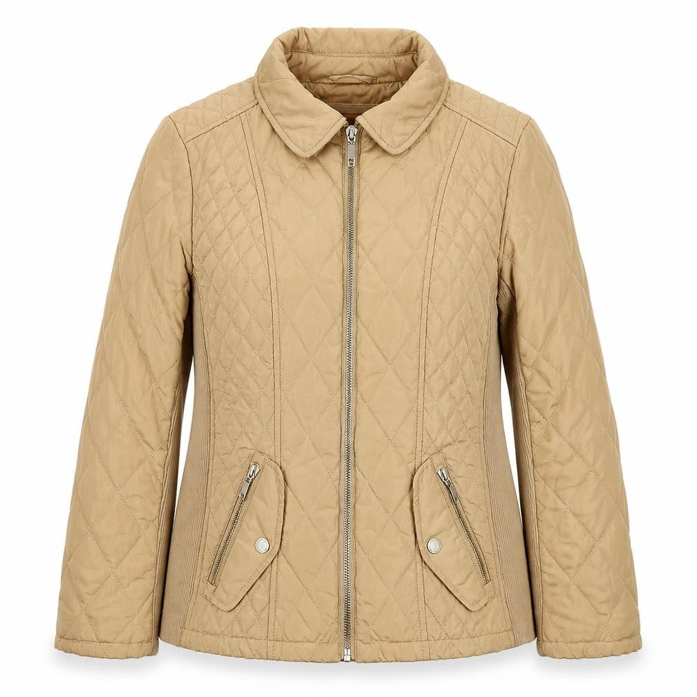 Marks & Spencer Womens Beige Quilted Jacket Size 8 Zip