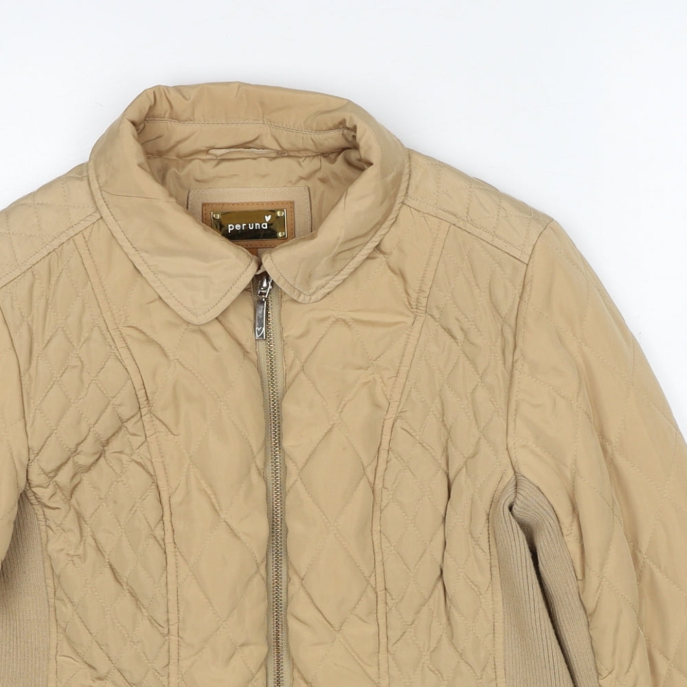 Marks and Spencer Womens Beige Quilted Jacket Size 8 Zip