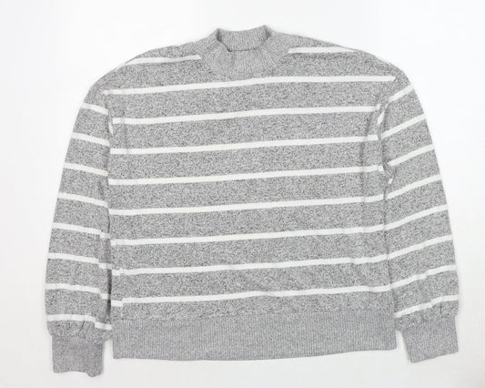 Marks and Spencer Womens Grey High Neck Striped Viscose Pullover Jumper Size 10