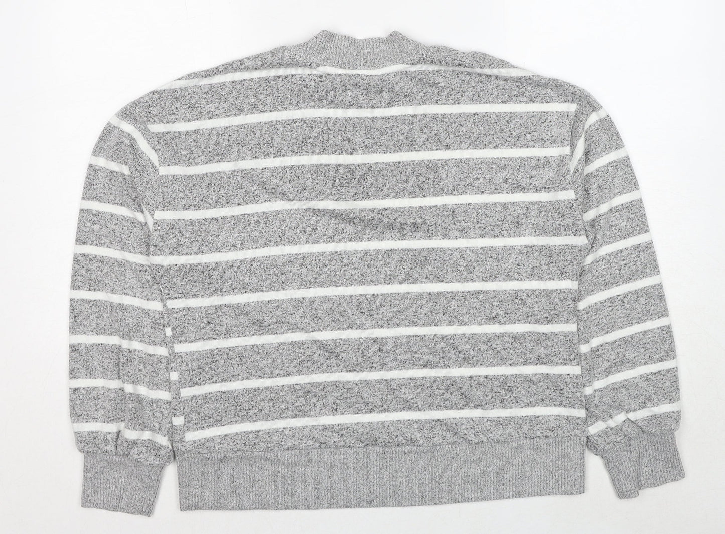 Marks and Spencer Womens Grey High Neck Striped Viscose Pullover Jumper Size 10