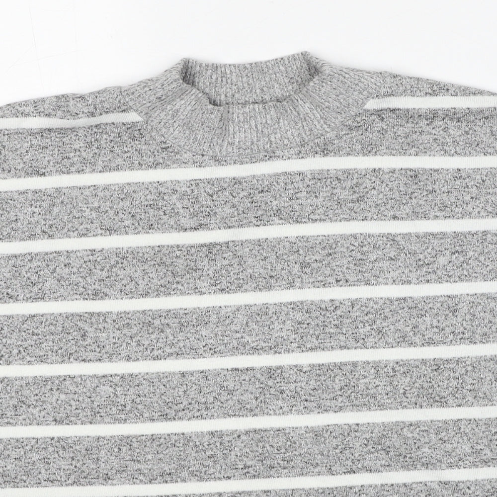 Marks and Spencer Womens Grey High Neck Striped Viscose Pullover Jumper Size 10