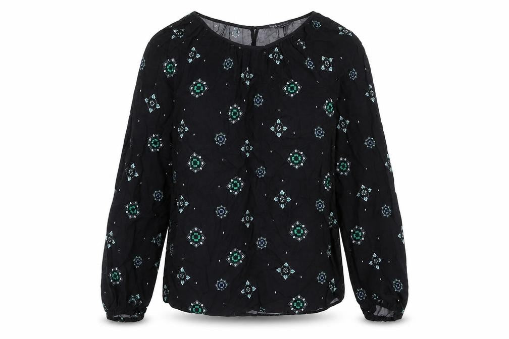 Marks & Spencer Womens Blue Geometric Viscose Basic Blouse Size 8 Round Neck