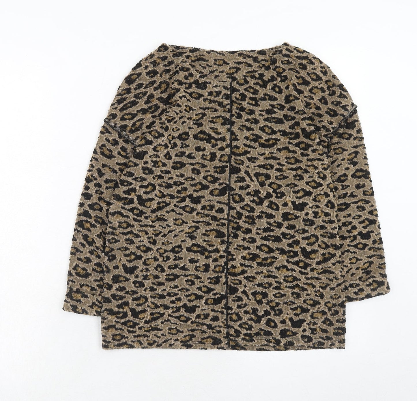 Marks and Spencer Womens Brown Round Neck Animal Print Polyester Pullover Jumper Size 6 - Leopard Pattern