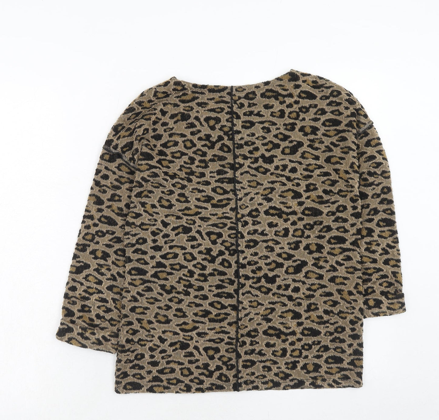 Marks and Spencer Womens Brown Round Neck Animal Print Polyester Pullover Jumper Size 6 - Leopard Pattern