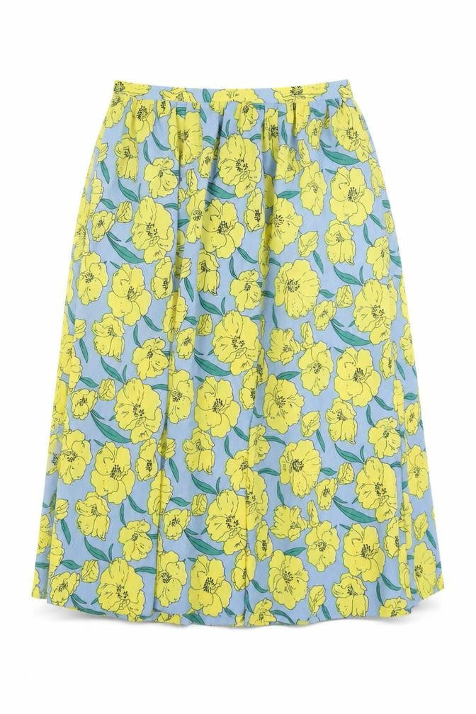 Louche Womens Yellow Floral Polyester Swing Skirt Size 10 Zip