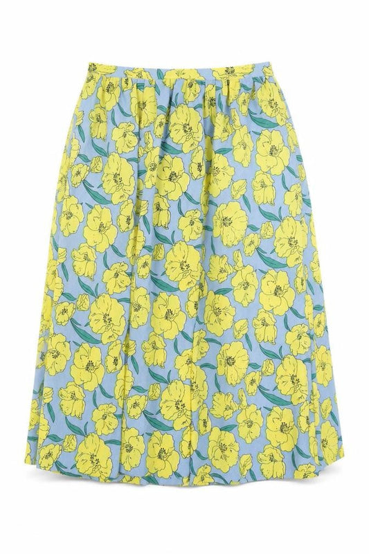 Louche Womens Yellow Floral Polyester Swing Skirt Size 10 Zip