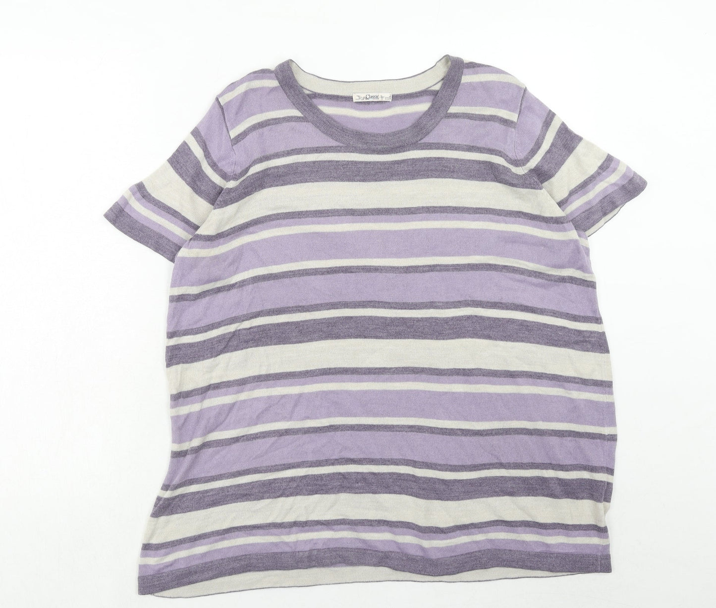 Marks and Spencer Womens Purple Round Neck Striped Acrylic Pullover Jumper Size 20