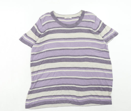 Marks and Spencer Womens Purple Round Neck Striped Acrylic Pullover Jumper Size 20
