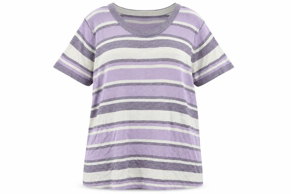 Marks & Spencer Womens Purple Round Neck Striped Acrylic Pullover Jumper Size 20