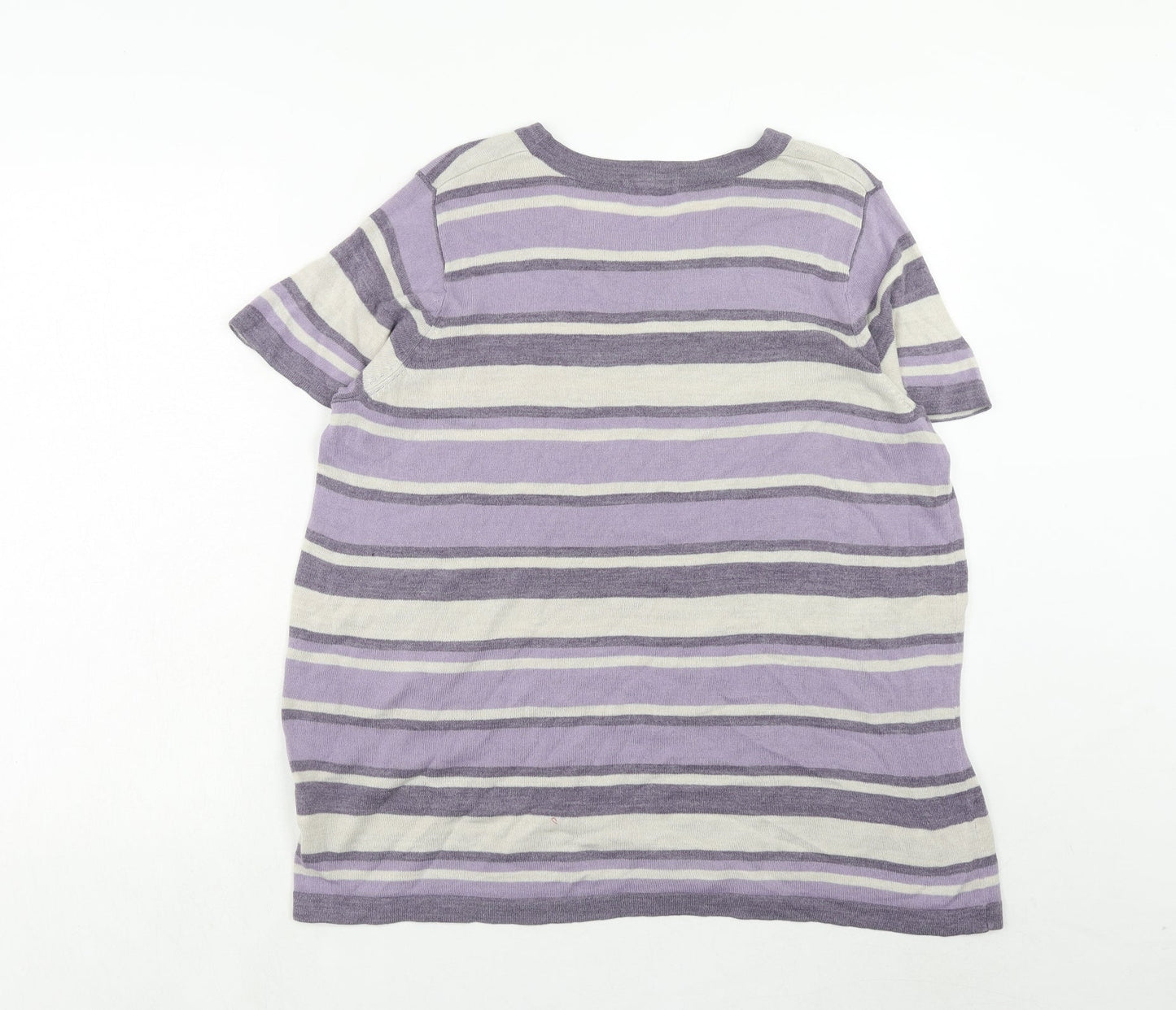 Marks and Spencer Womens Purple Round Neck Striped Acrylic Pullover Jumper Size 20