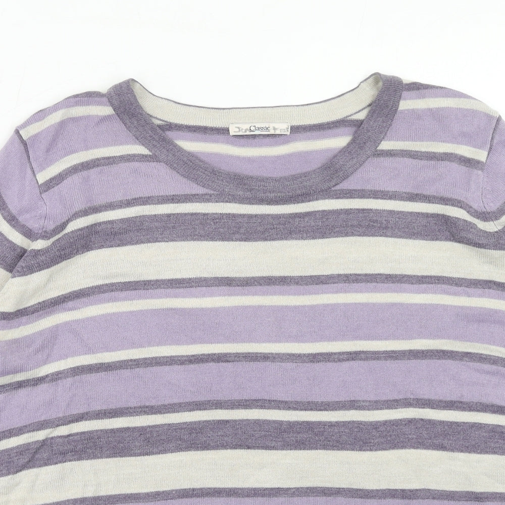 Marks and Spencer Womens Purple Round Neck Striped Acrylic Pullover Jumper Size 20