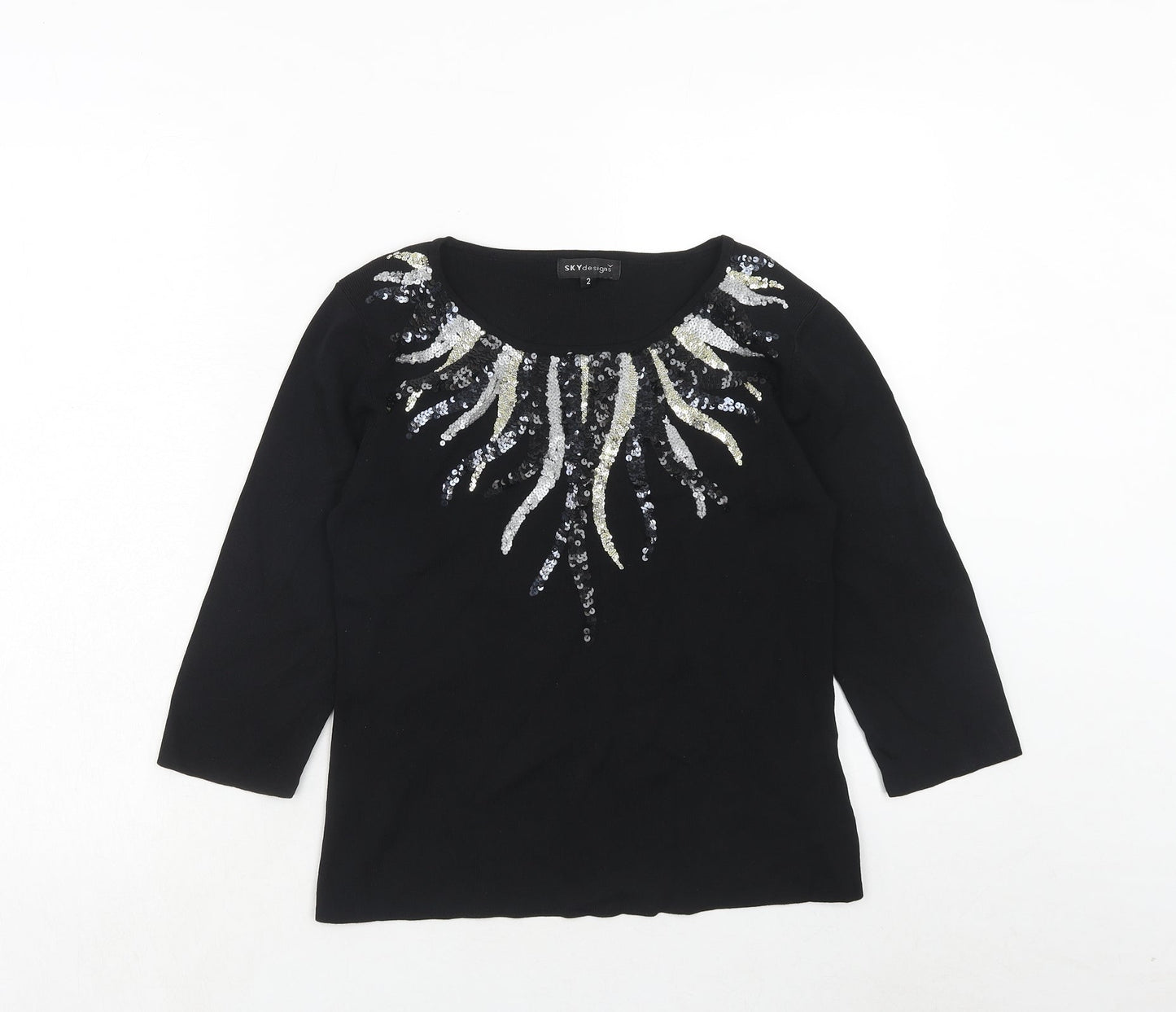 Sky Design Womens Black Round Neck Viscose Pullover Jumper Size S