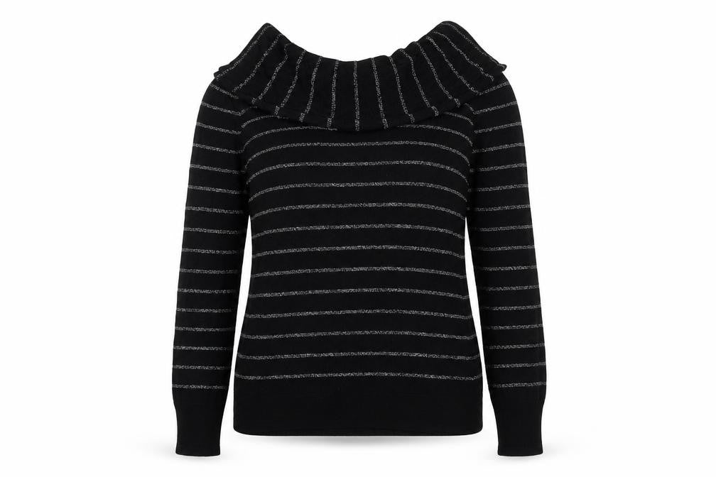 White House Womens Black Round Neck Striped Viscose Pullover Jumper Size M