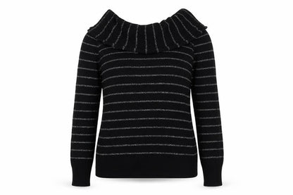 White House Womens Black Round Neck Striped Viscose Pullover Jumper Size M