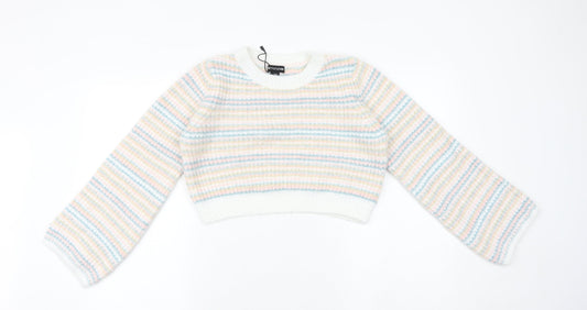 PRETTYLITTLETHING Womens Multicoloured Round Neck Striped Acrylic Pullover Jumper Size M