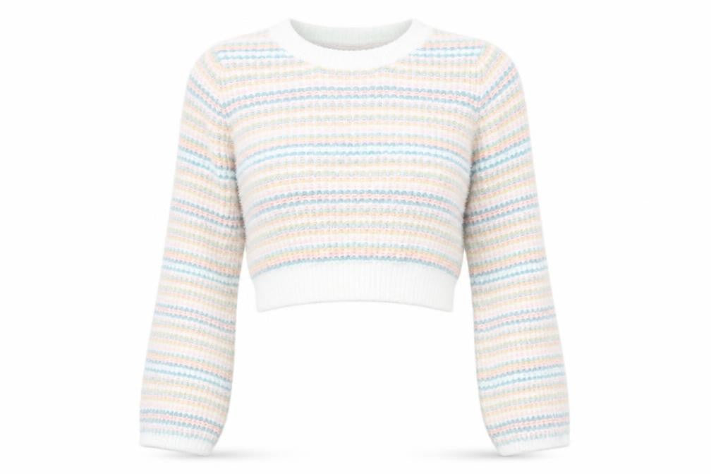 PRETTYLITTLETHING Womens Multicoloured Round Neck Striped Acrylic Pullover Jumper Size M