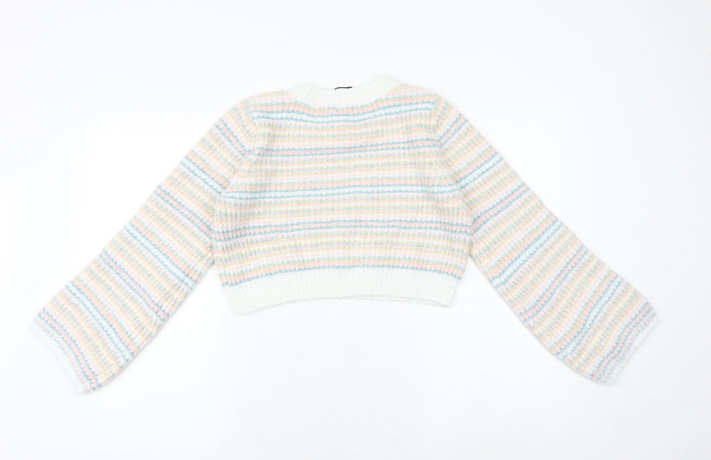PRETTYLITTLETHING Womens Multicoloured Round Neck Striped Acrylic Pullover Jumper Size M