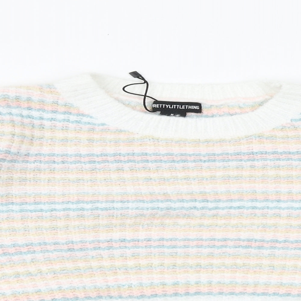 PRETTYLITTLETHING Womens Multicoloured Round Neck Striped Acrylic Pullover Jumper Size M