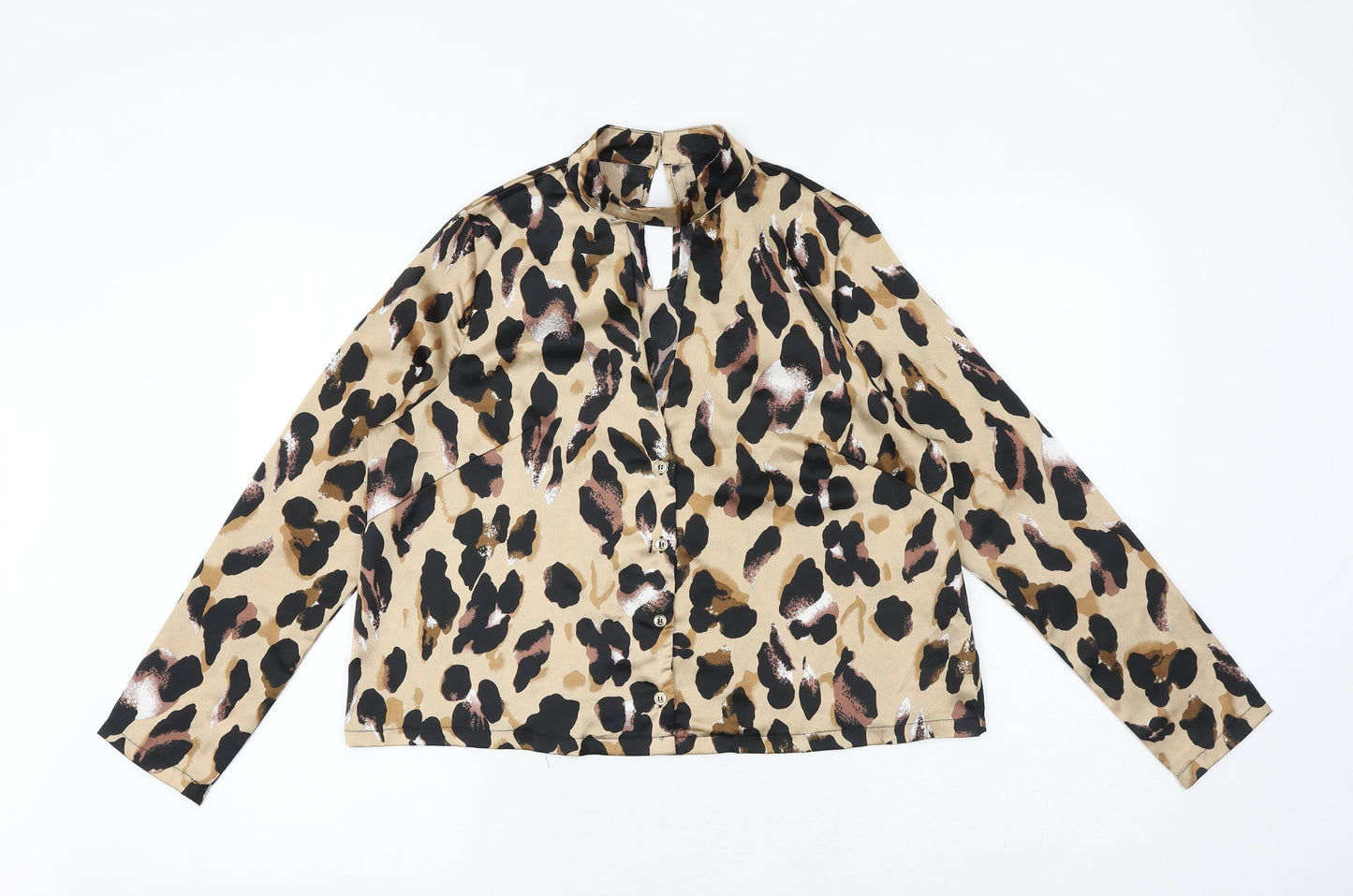 PRETTYLITTLETHING Womens Brown Animal Print Polyester Basic Blouse Size 6 V-Neck - Leopard Pattern