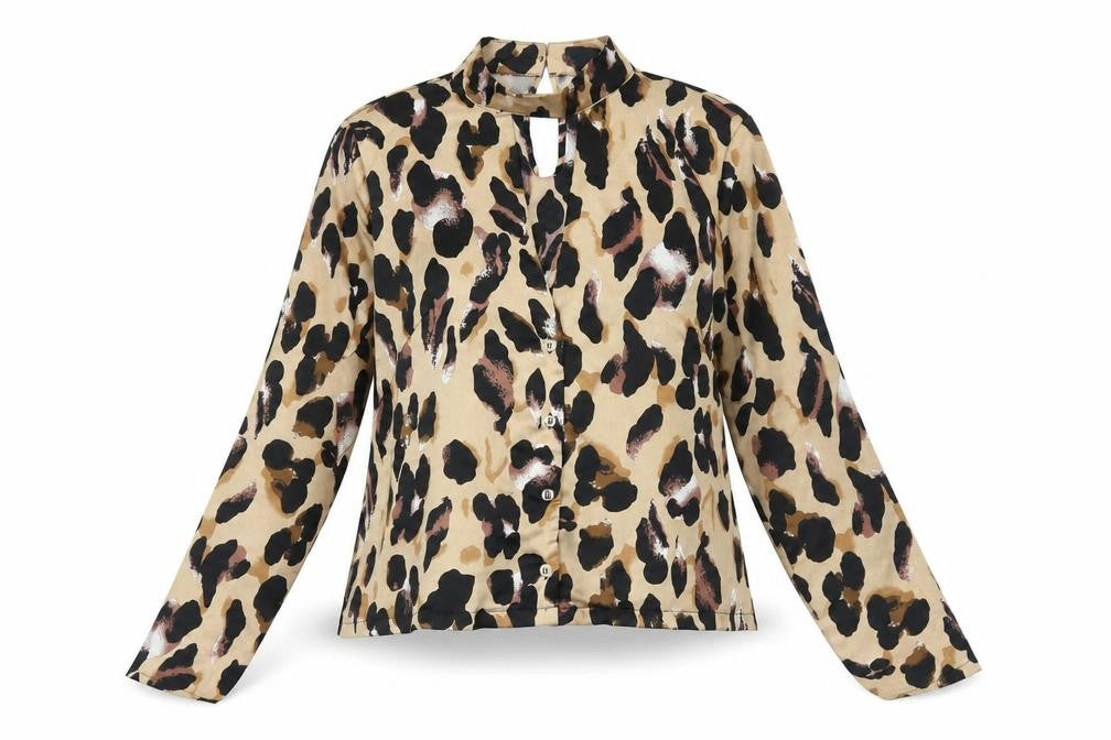PRETTYLITTLETHING Womens Brown Animal Print Polyester Basic Blouse Size 6 V-Neck - Leopard Pattern
