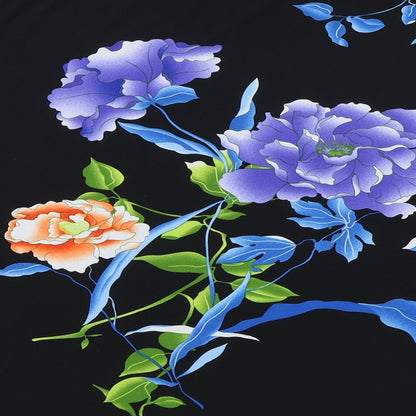 Susan Graver Womens Black Floral Polyester Basic Blouse Size S Round Neck