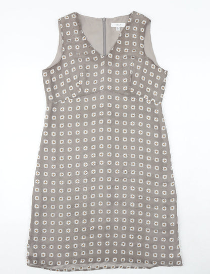 Next Womens Grey Floral Polyester Shift Size 12 V-Neck Zip