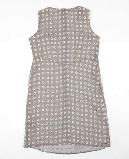 Next Womens Grey Floral Polyester Shift Size 12 V-Neck Zip