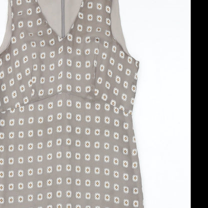 Next Womens Grey Floral Polyester Shift Size 12 V-Neck Zip