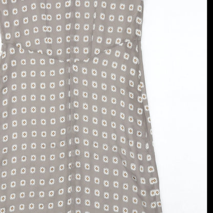 Next Womens Grey Floral Polyester Shift Size 12 V-Neck Zip