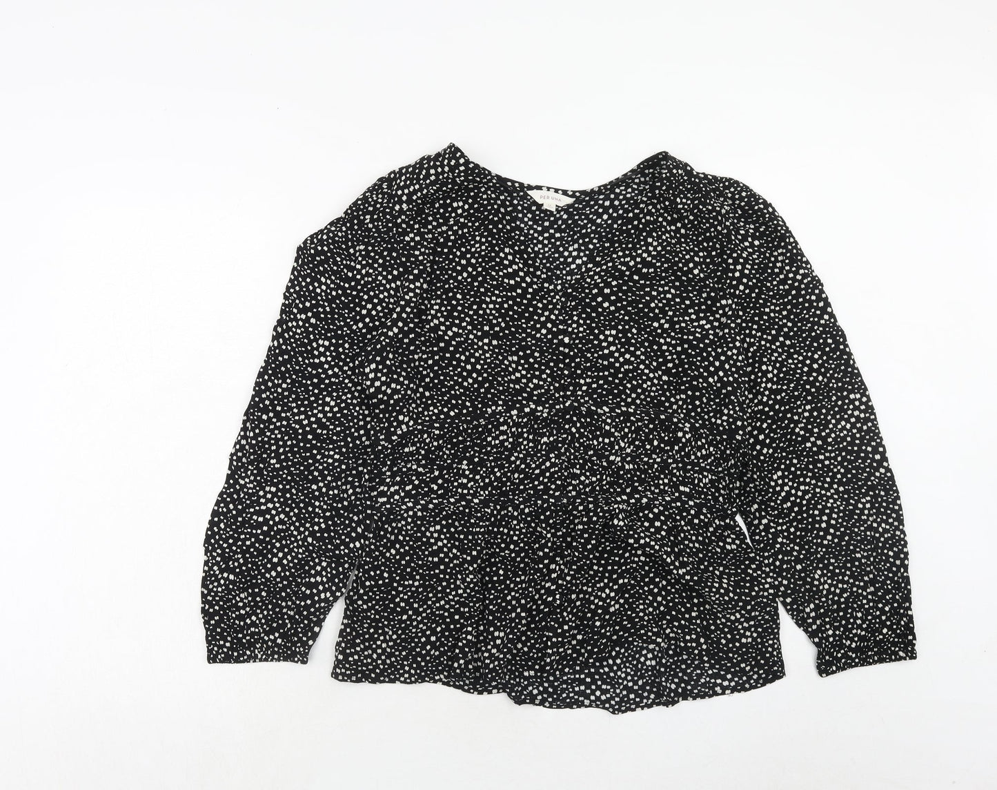 Per Una Womens Black Geometric Viscose Basic Blouse Size 12 V-Neck