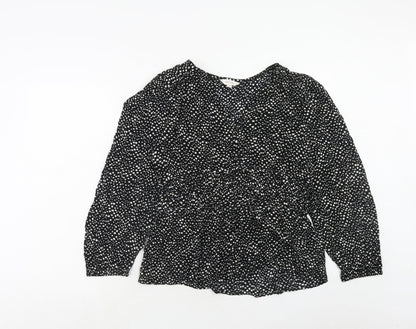 Per Una Womens Black Geometric Viscose Basic Blouse Size 12 V-Neck
