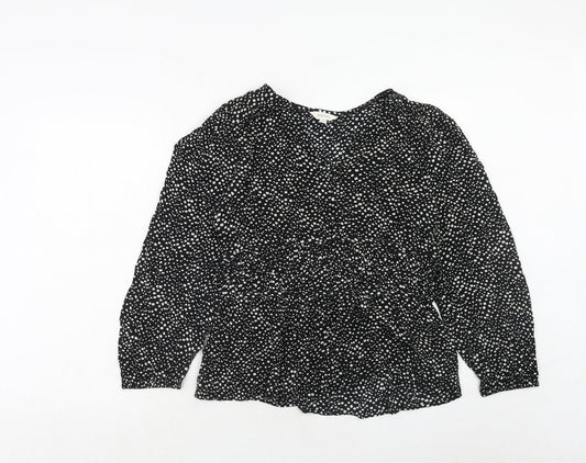 Per Una Womens Black Geometric Viscose Basic Blouse Size 12 V-Neck