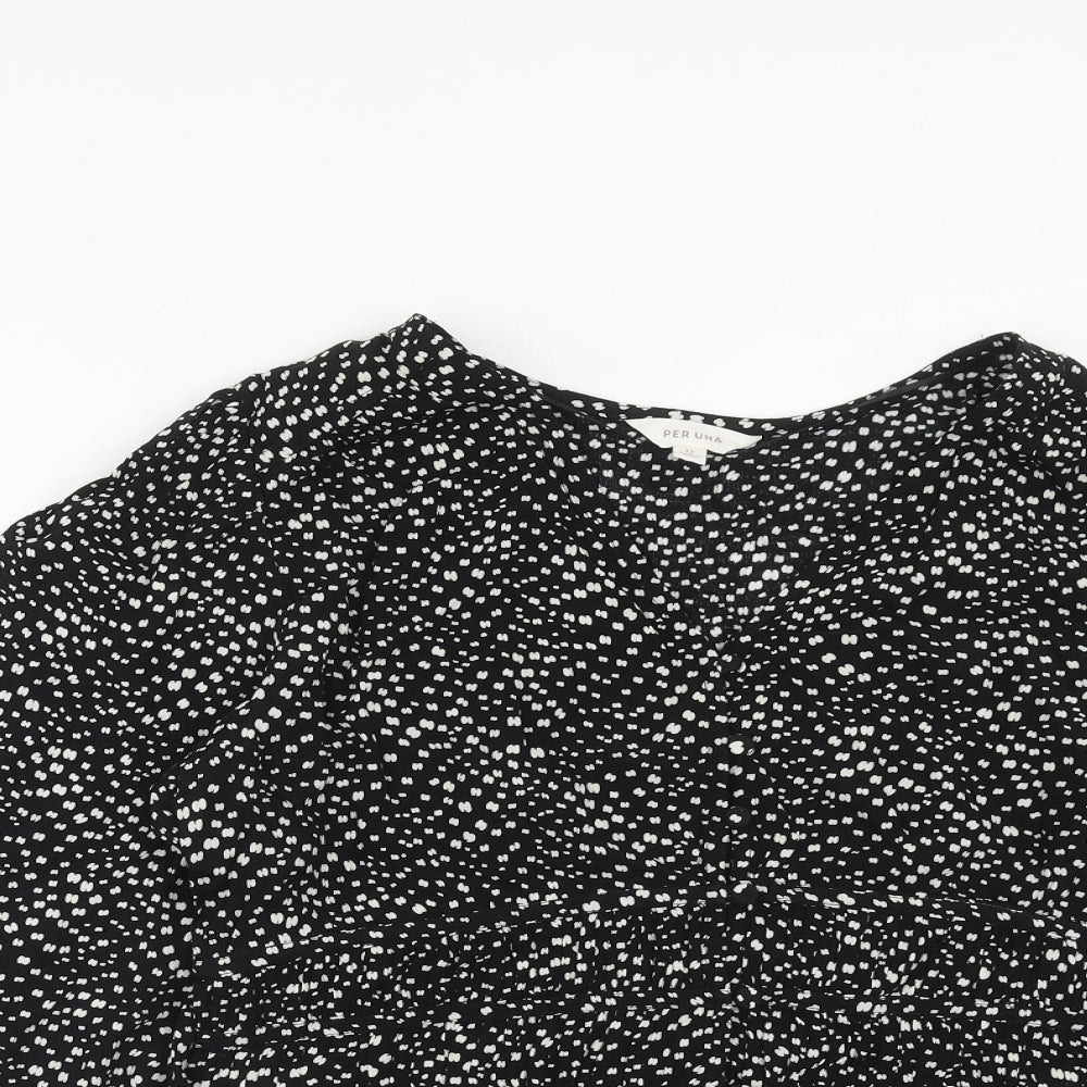 Per Una Womens Black Geometric Viscose Basic Blouse Size 12 V-Neck