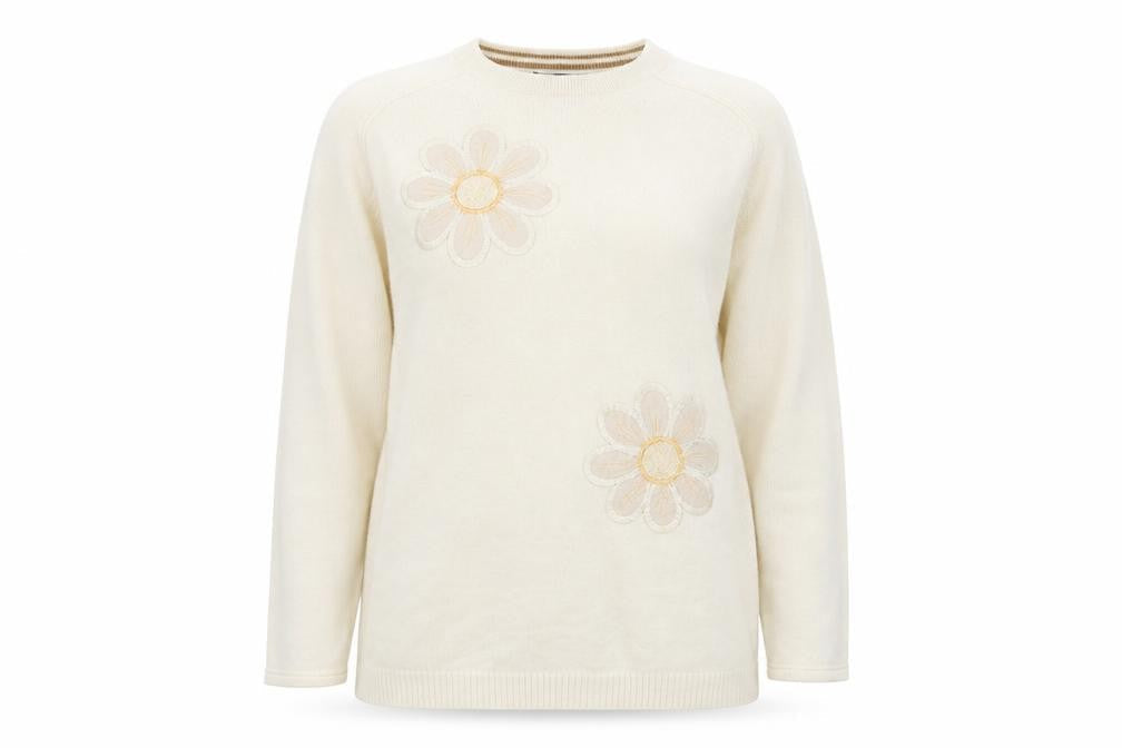 Roundtree & Yorke Womens Ivory Round Neck Wool Pullover Jumper Size XL