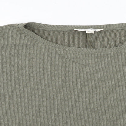 Close-up detail of Miss Selfridge women’s green polyester basic t-shirt, size M, round neck