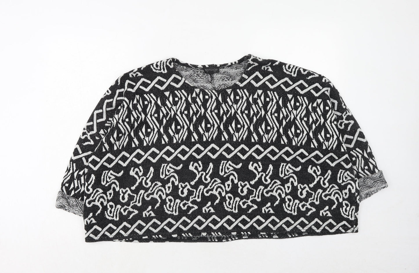 Topshop Womens Black Round Neck Geometric Acrylic Pullover Jumper Size 12