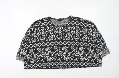 Topshop Womens Black Round Neck Geometric Acrylic Pullover Jumper Size 12