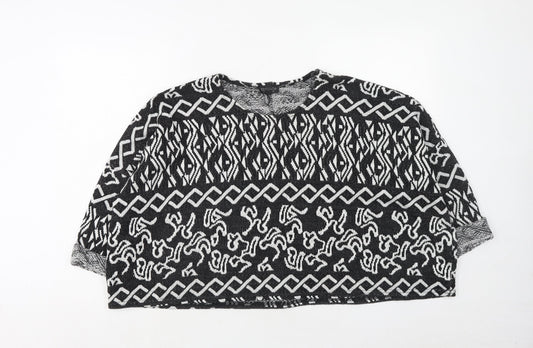 Topshop Womens Black Round Neck Geometric Acrylic Pullover Jumper Size 12