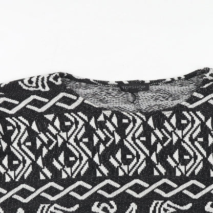 Topshop Womens Black Round Neck Geometric Acrylic Pullover Jumper Size 12