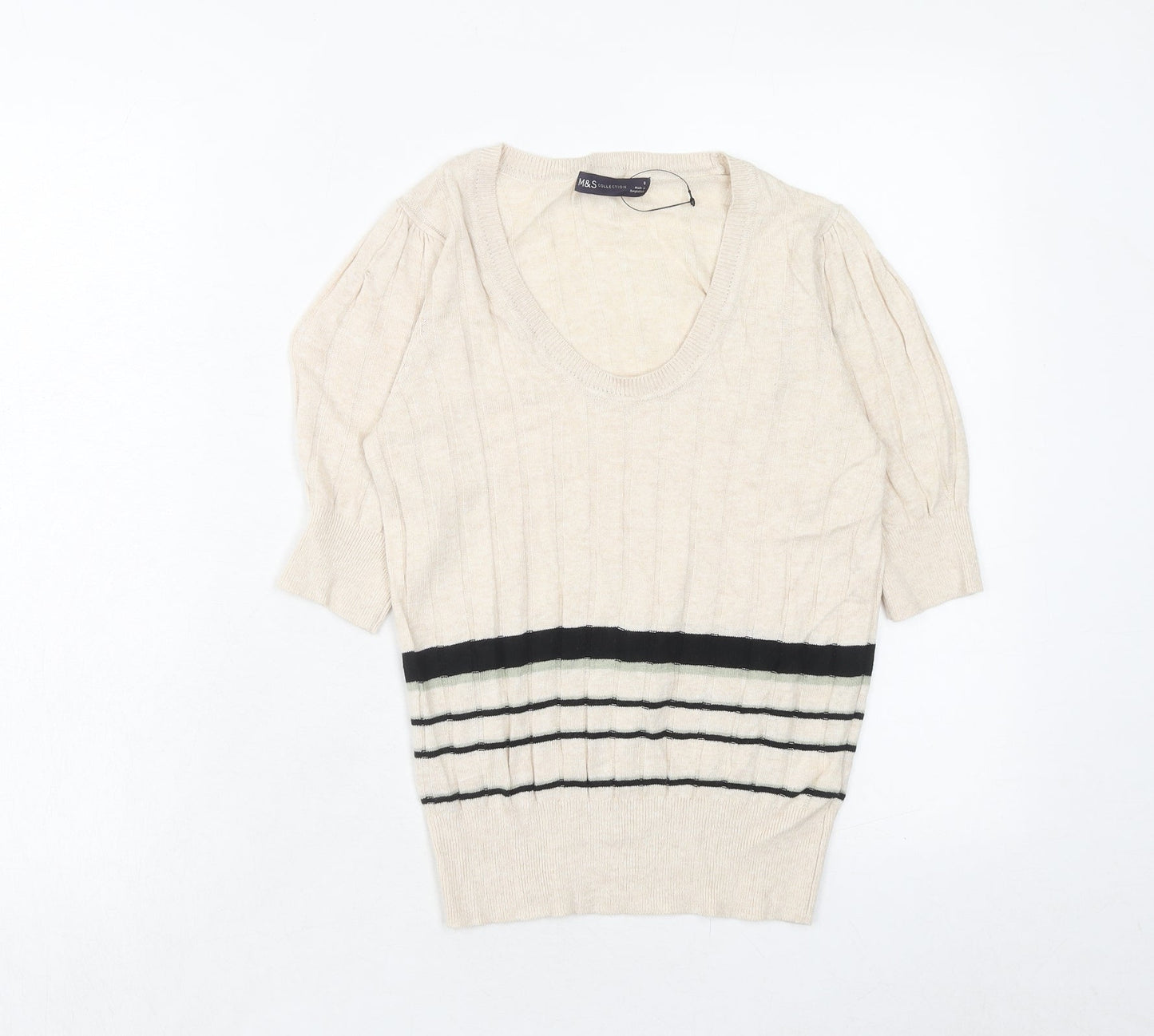 Marks and Spencer Womens Beige Scoop Neck Viscose Pullover Jumper Size 8